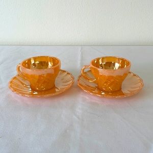 Anchor Hocking Fire King peach lustre tea cups and saucers. VINTAGE!